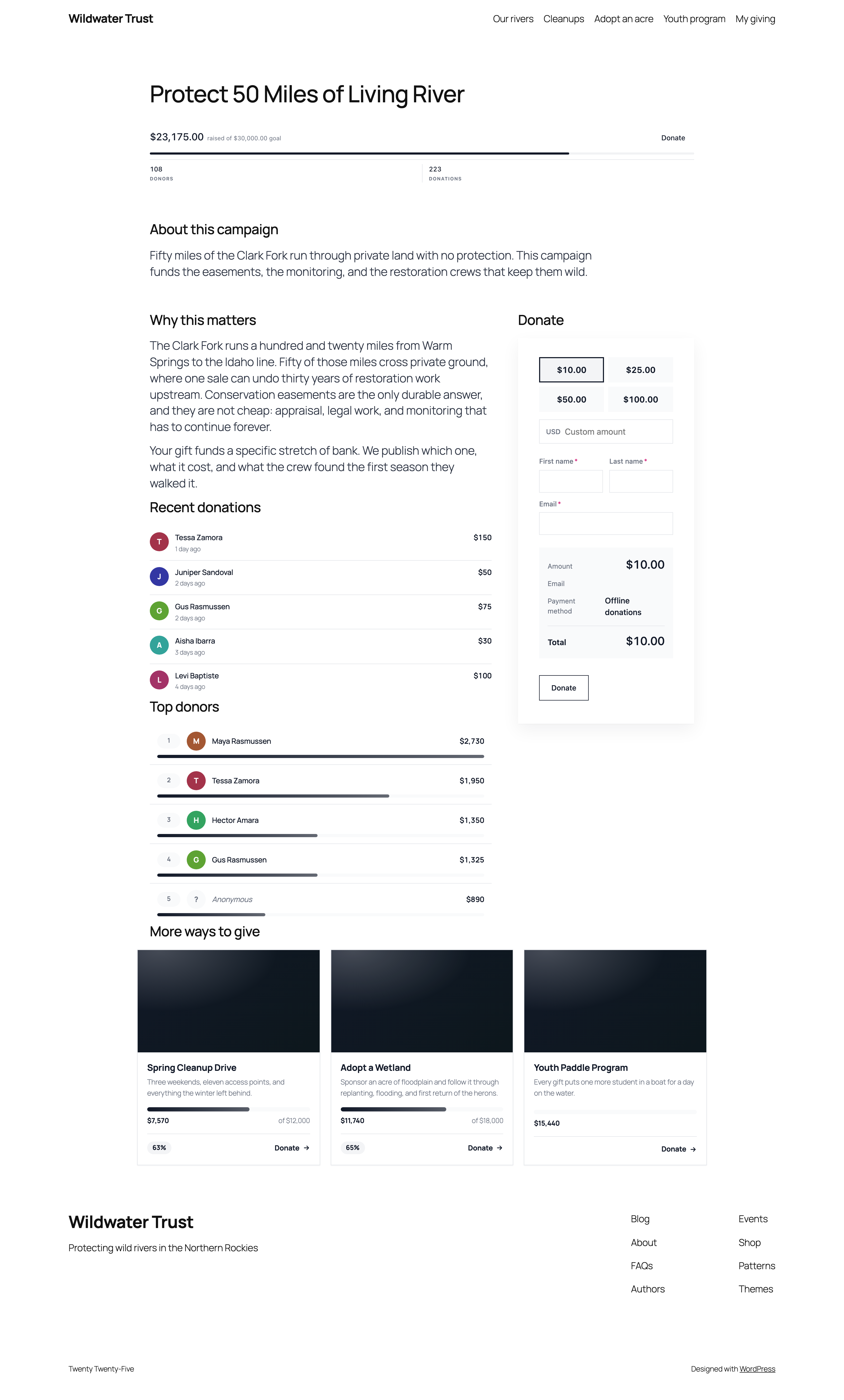 Published campaign page on the front end