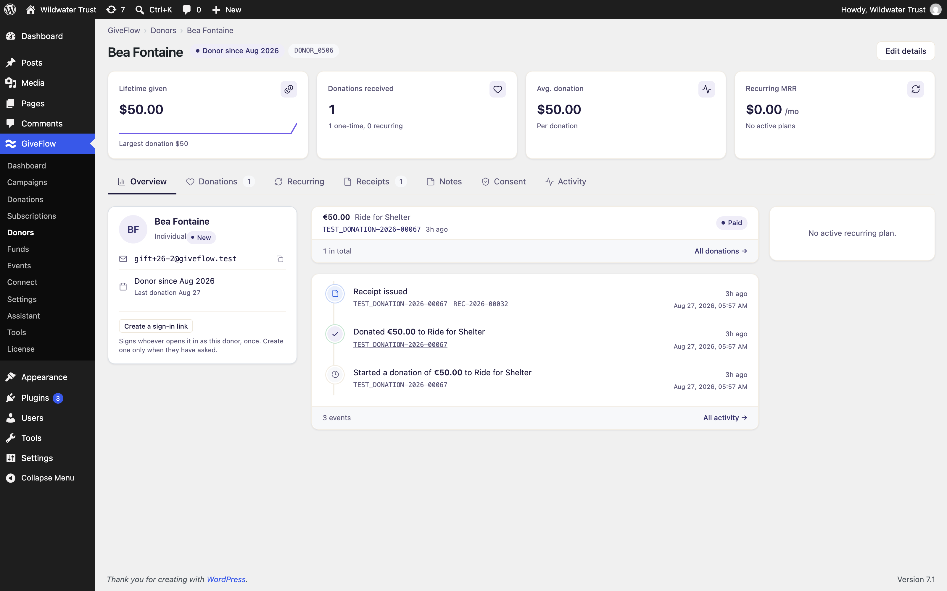 Donor detail page