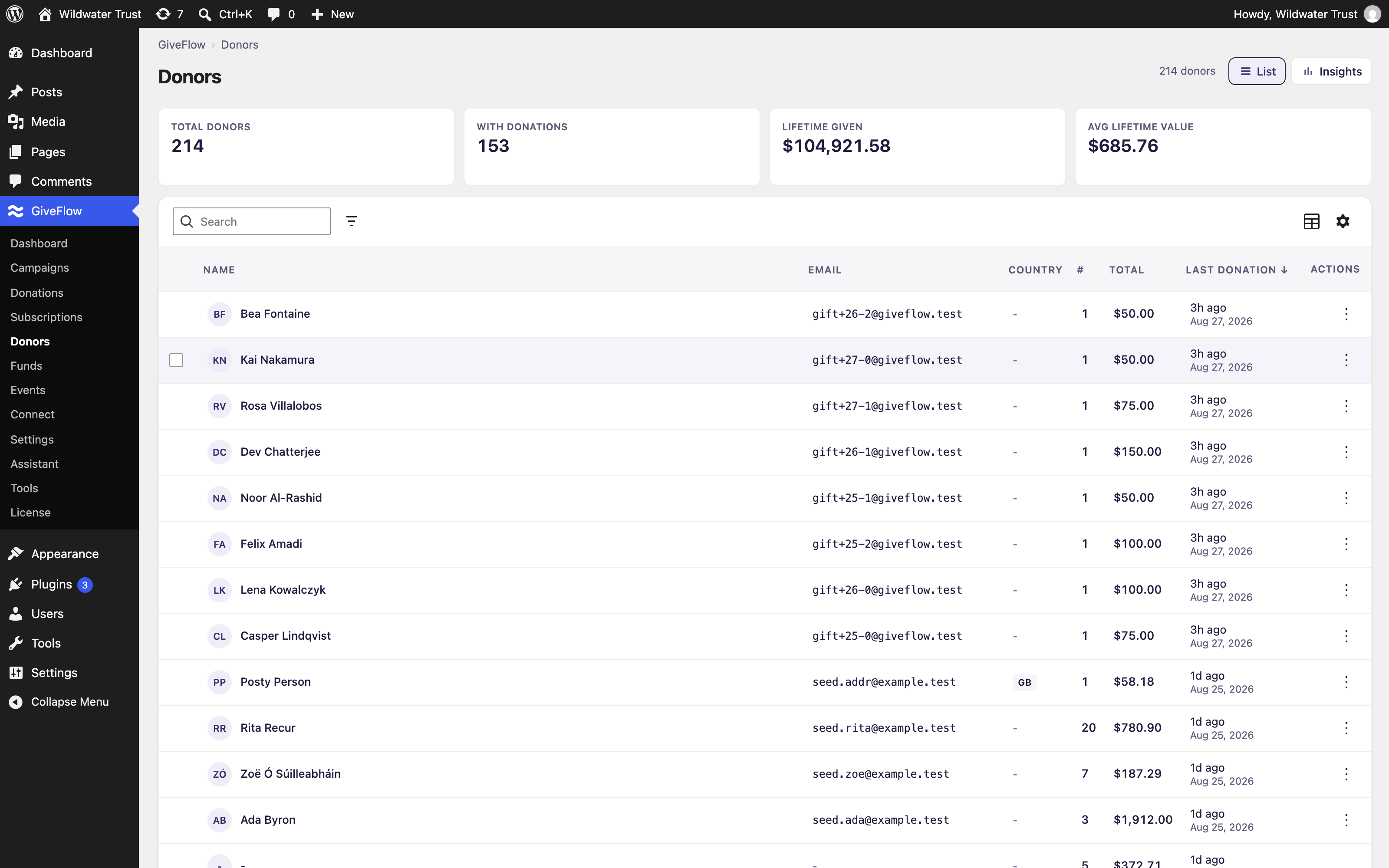 Donors list page