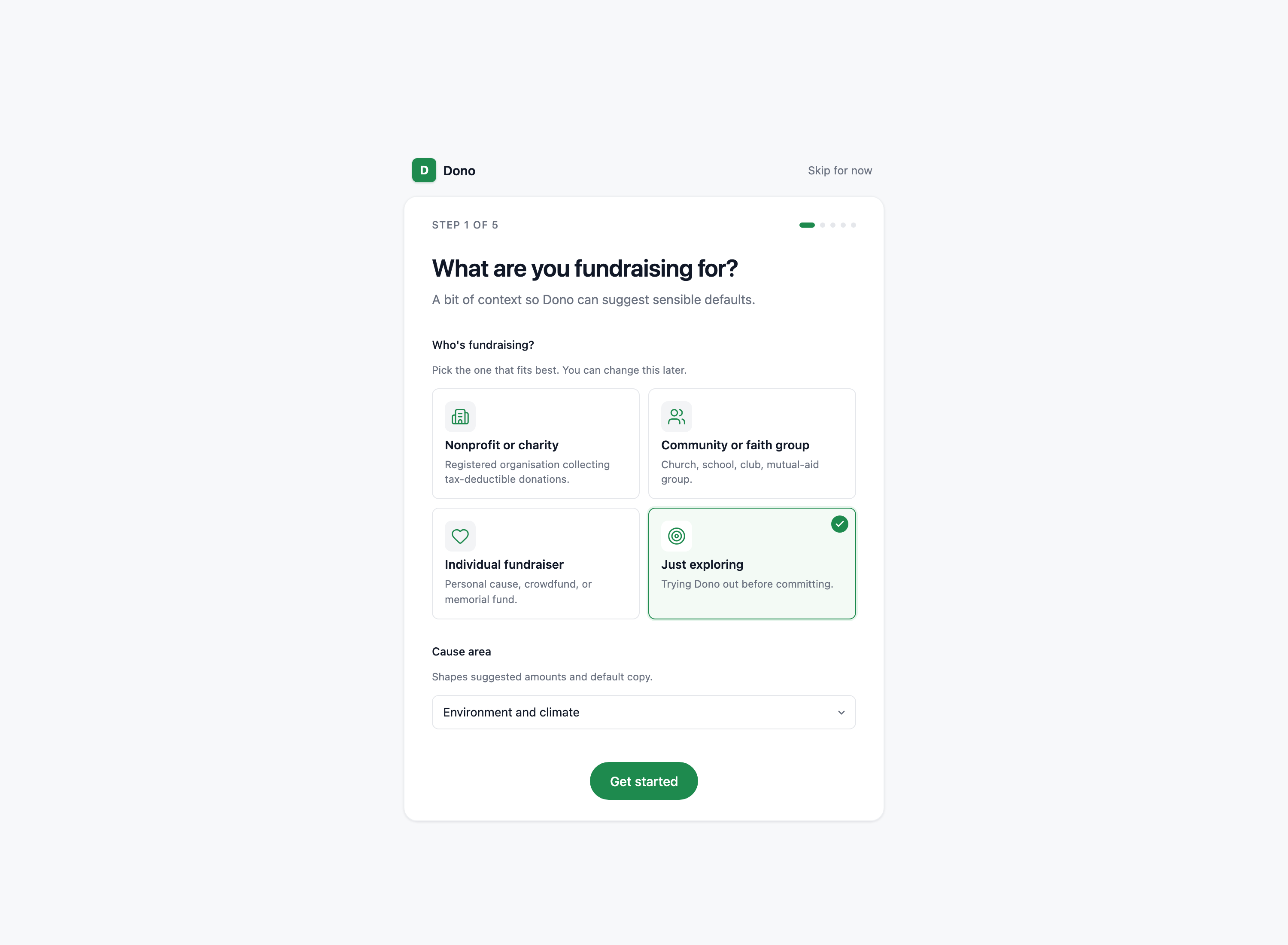 Onboarding wizard first screen