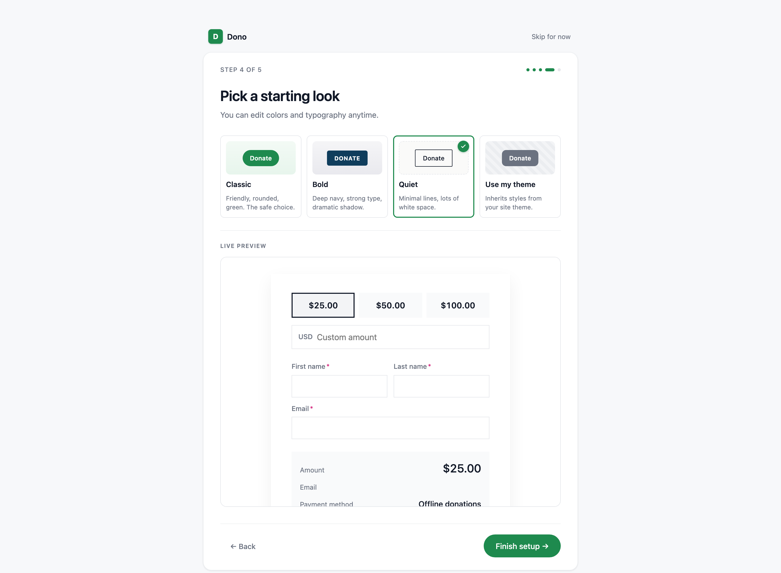 Onboarding step 4 with brand presets